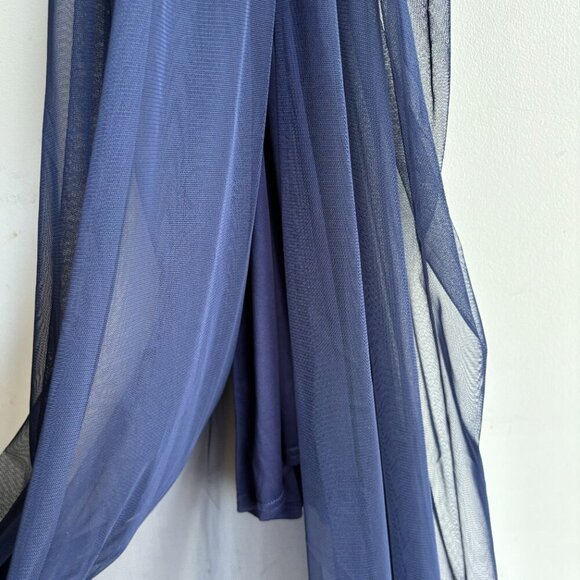 NWT Tadashi Shoji Formal Gown Size 6 Navy Blue Long Sleeve Floral Lace Bodice - Picture 7 of 16